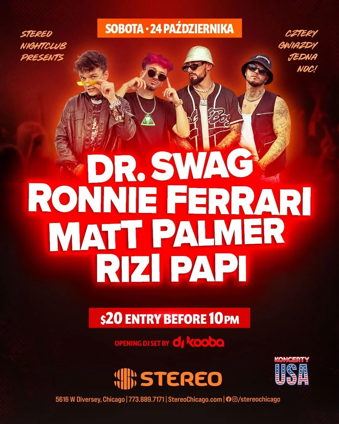 Plakat: Koncerty USA - cztery gwiazdy w Stereo Nightclub Chicago 2026