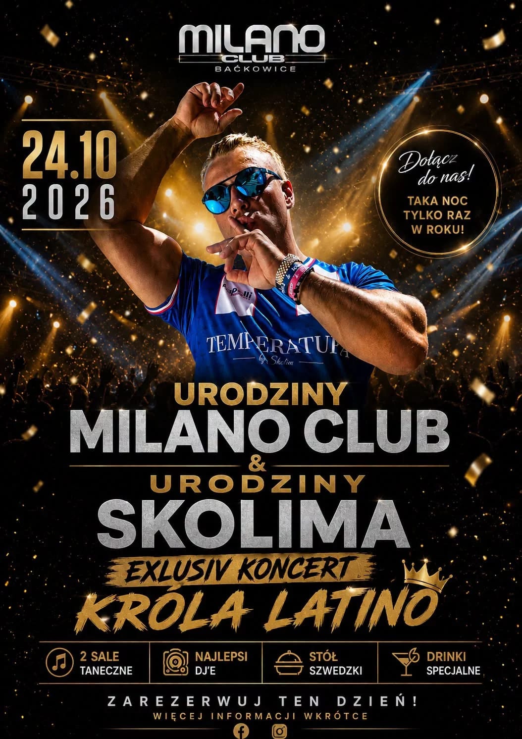 Plakat: Urodziny Milano Club i urodziny Skolima w Baćkowicach 2026